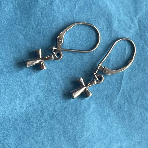 James Avery Retired Sterling Silver St. Teresa Cross Dangle Lever Back Earrings - Picture 6 of 7